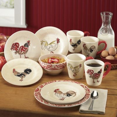 16 piece Paisley Rooster Dinnerware Set