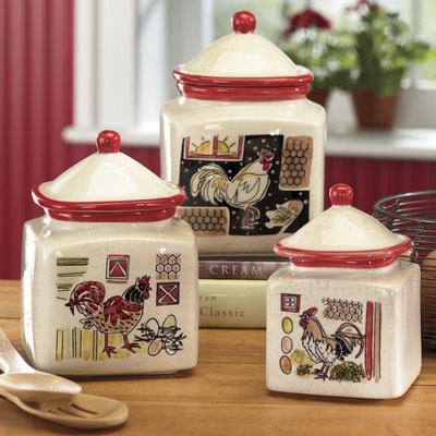 3 piece Paisley Rooster Canister Set