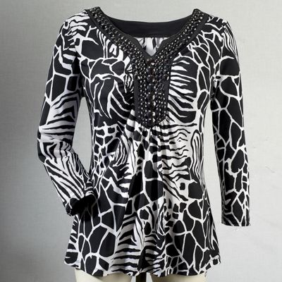 Top Zahra Beaded Animal Print