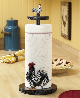 Soporte de papel toalla con gallos en blanco y negro