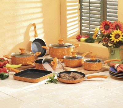 13 Piece Orange Marble Aluminum Cookware