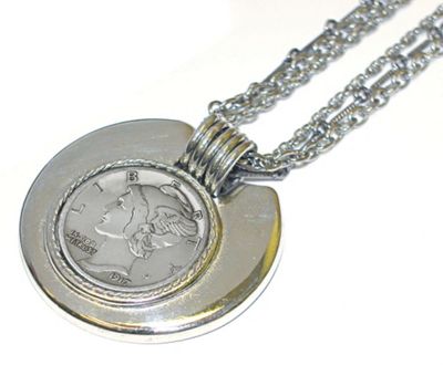 Silver Mercury Dime In Silvertone Bezel With Chain