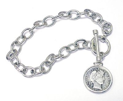 Sterling Silver Toggle Bracelet With Silver Barber Dime