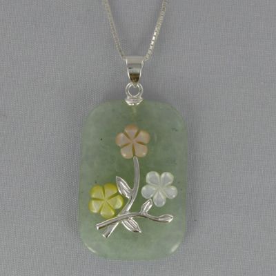 Jade Rectangular Flower Pendant