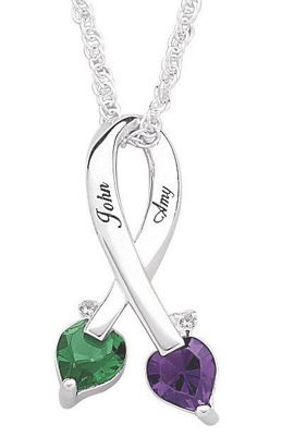 Pendant Couples Birthstone Ribbon
