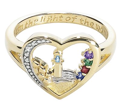Ring Family Birthstone Lighthouse Heart