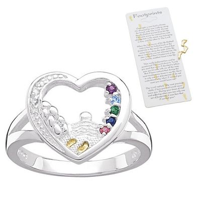 Ring Family Birthstone Footprints Heart