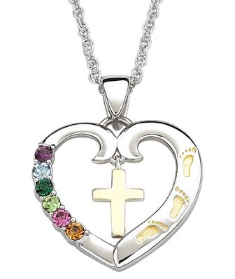 Pendant Family Birthstone Footprints Heart