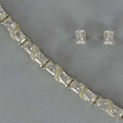 Cubic Zirconia Swirl Bracelet and Oval Posts