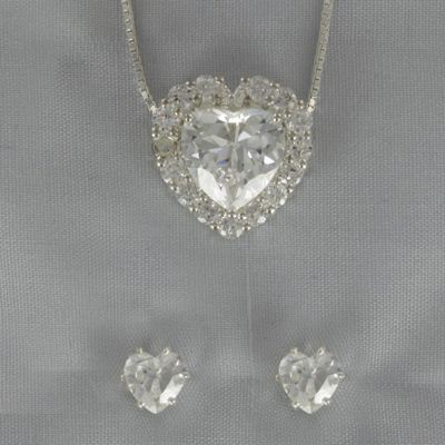Cubic Zirconia 2 Piece Heart Pendant and Posts