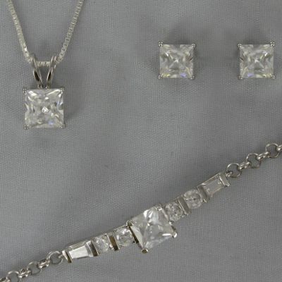 Cubic Zirconia Pendant Bracelet and Earring Set