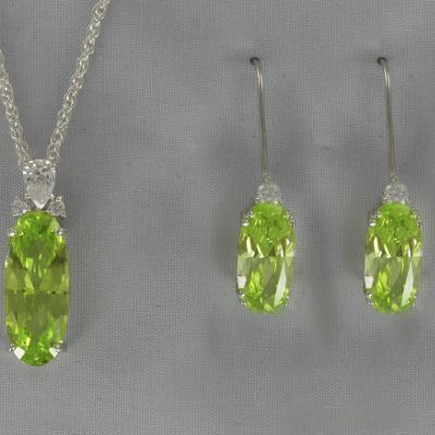 Cubic Zirconia Green Pendant and Earring Set