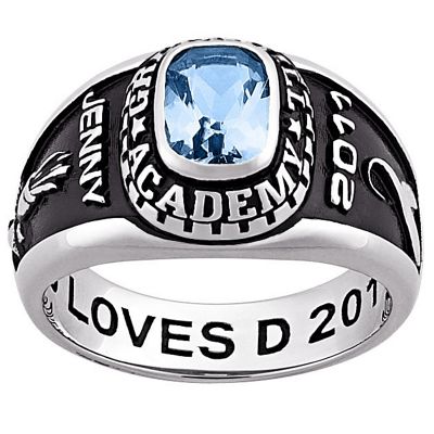 Anillo de graduaci�n c/piedra natal rectangular, p/mujer