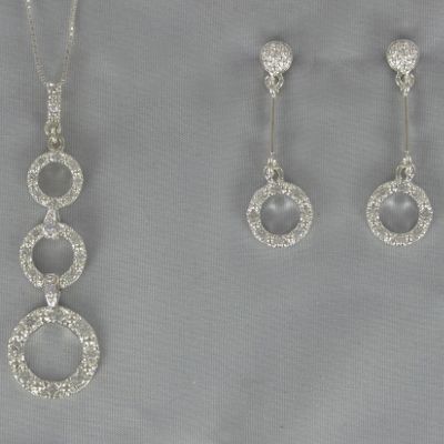 Cubic Zirconia Circle Drop Pendant and Earring Set