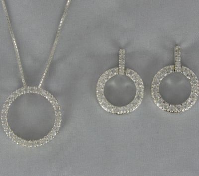 Cubic Zirconia Circle Pendant and Earring Set