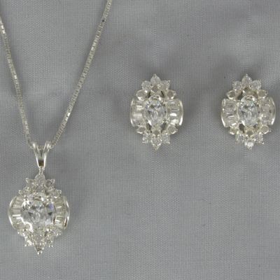 Cubic Zirconia Cluster Pendant and Earring Set