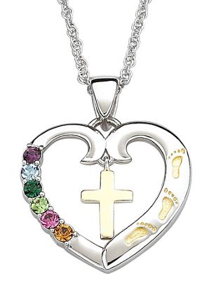 Pendant Family Birthstone Heart with Cross