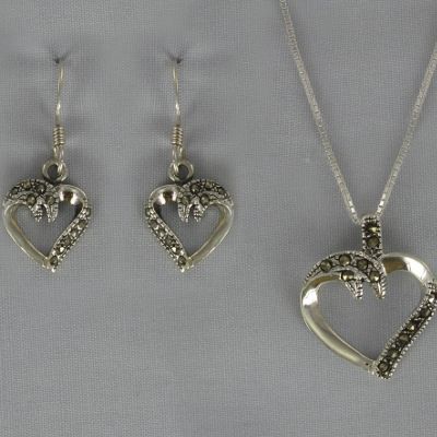 Marcasite Heart Pendant and Earrings