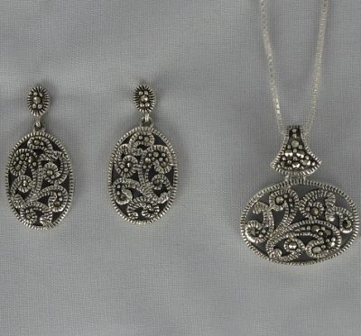 Marcasite Oval Pendant and Earrings