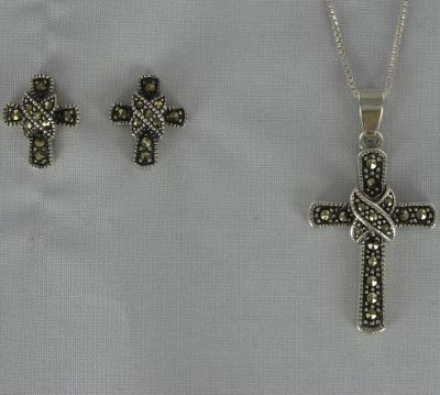 Marcasite Cross Pendant and Earrings