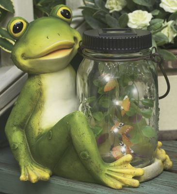 Frog With Jar Of Lighted Butterflies