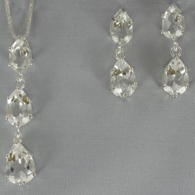 White Topaz Pear Pendant and Earrings