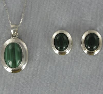 Malachite Pendant and Earring Set