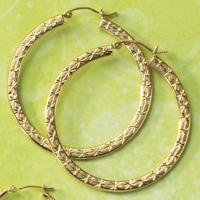 Gold Diamond Cut Flat Hoops
