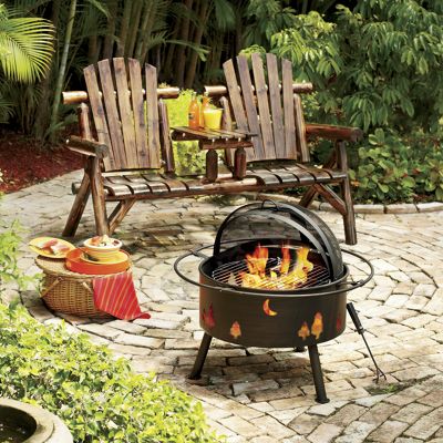 Two Chair Bench and Moon and Trees Firepit