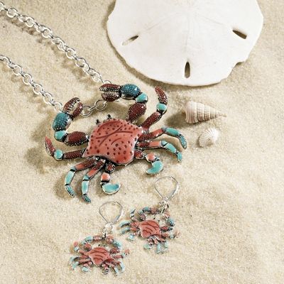 crab pin pendant earring set