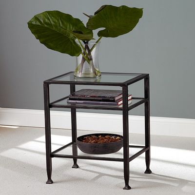 Metal Glass End Table