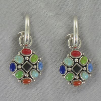 Mosaic Earrings Sterling Silver Multi stone