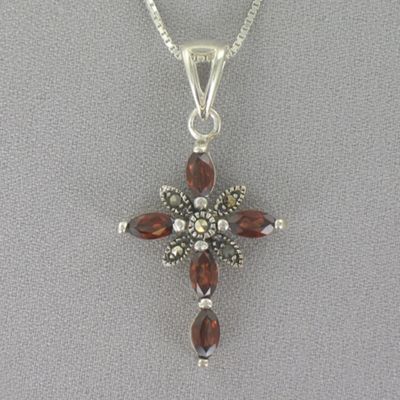 Cross Pendant Sterling Silver Garnet