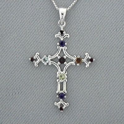 Cross Pendant Sterling Silver Filigree Garnet