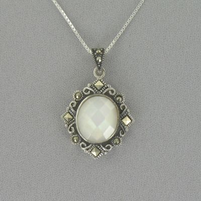 Pendant Sterling Silver Marcasite Oval