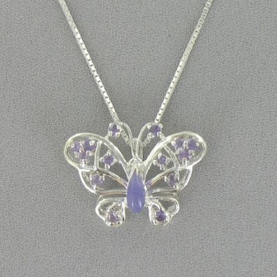 Pendant Butterfly Sterling Silver Amethyst and Jade