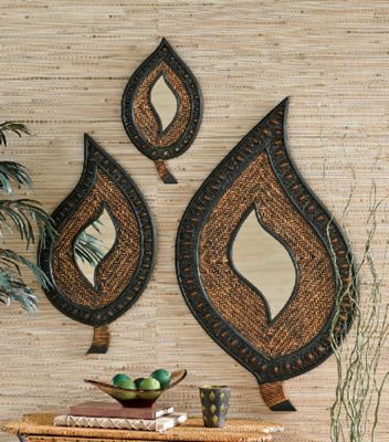 3 Piece Tropical Rattan Mirror Set