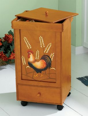 Rooster and Wheat Rolling Trash Bins