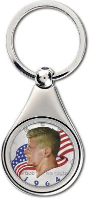 Colorized 1964 First Year of issue Silver Jfk Half Dollar Keychain