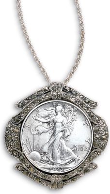 Silver Walking Liberty Half Dollar Marcasite Pin pendant