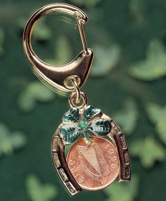 Irish Penny emerald Coin Horseshoe Lotto Scratcher Keychain