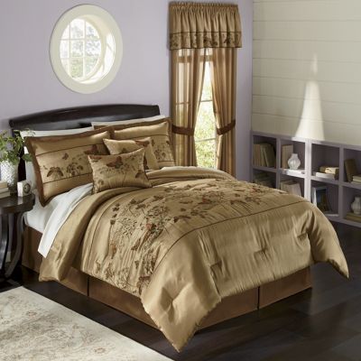 Gold Butterfly Embroidered Comforter Set And Window Treatments