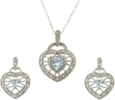 Heart Pendant and Earrings Blue Topaz