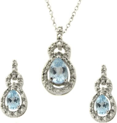Topaz And Diamond Pendant And Earrings