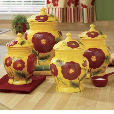 Set de 4 potes c/dise�os de amapolas