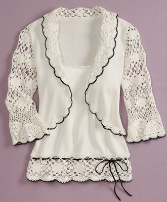 C�rdigan y blusa Tank c/bordes de croch�