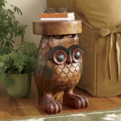 Hand Carved Wooden Owl Table