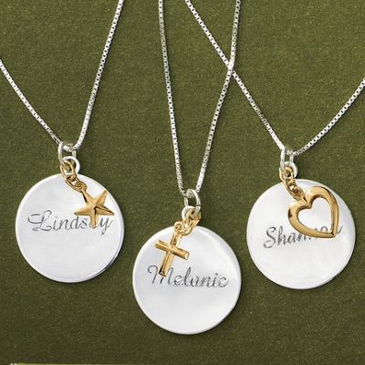 Two Tone Name Pendant With 10K Gold Charm
