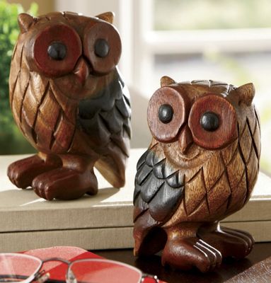 Carved Owls Set Of 2