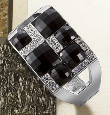 Crystal Accented Faceted Square Hinged Bangle